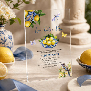Invitations En Acrylique La Dolce Vita Citrons et Oiseaux pour une Baby Sho