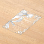 Invitations En Acrylique Lace Gold Cross Baptism White Bow (Poser)