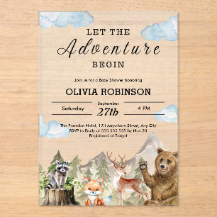 Invitations En Acrylique Laissez l'aventure commencer Mountain Boy Baby sho