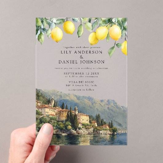 Invitations En Acrylique Lake Como Lemons Italian Wedding (In situ (ordinateur de poche))