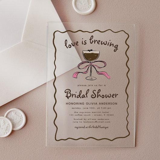 Invitations En Acrylique L'amour brasse la Fête des mariées Espresso Martin