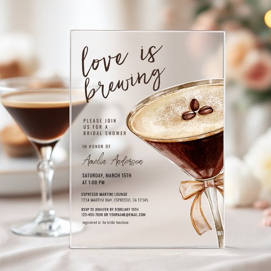 Invitations En Acrylique L'amour brasse la Fête des mariées Espresso Martin