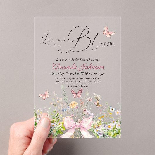 Invitations En Acrylique L'amour dans Boom Fleur sauvage Pink Bow Fête des (In situ (ordinateur de poche))