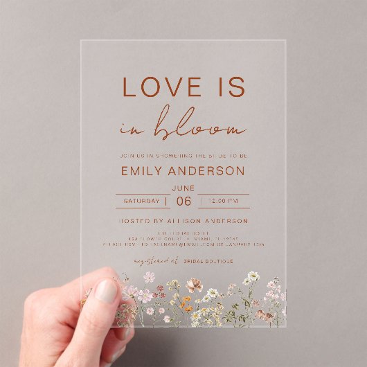 Invitations En Acrylique L'amour est dans la Fête des mariées Fleur sauvage (In situ (ordinateur de poche))