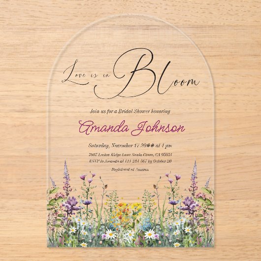 Invitations En Acrylique L'amour est dans la Fête des mariées fleurie Fleur (Recto)