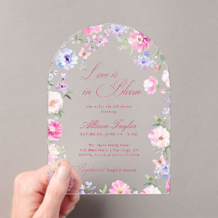 Invitations En Acrylique L'amour est en fleurs Arche florale rose pour une