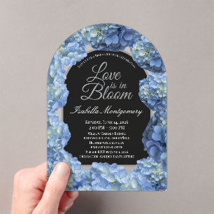 Invitations En Acrylique L'amour est en fleurs, esthétique Hortensia Bleu