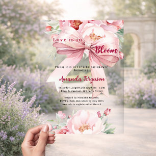 Invitations En Acrylique L'amour est en fleurs florales ruban rose Enterrem