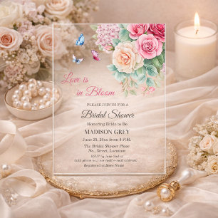 Invitations En Acrylique L'amour est en fleurs Papillons Shower de mariage