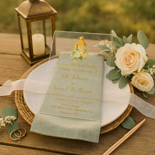 Invitations En Acrylique Lanterne Country Chic avec Couronne Florale de Mar