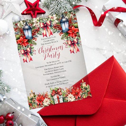 Invitations En Acrylique Lanternes élégantes | Bougies Fête de Noël Florale