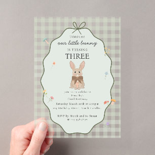 Invitations En Acrylique Lapin de Pâques Anniversaire Floral Carreaux Vert