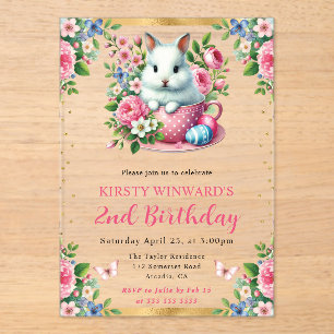 Invitations En Acrylique Lapin de Pâques aquarelle Fleurs de printemps Anni