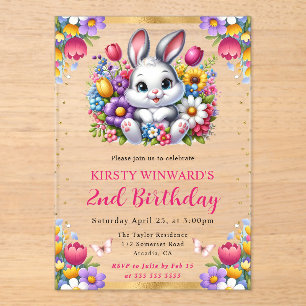Invitations En Acrylique Lapin de Pâques aquarelle Fleurs de printemps Anni