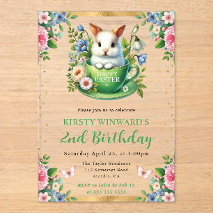 Invitations En Acrylique Lapin de Pâques aquarelle Fleurs de printemps Anni