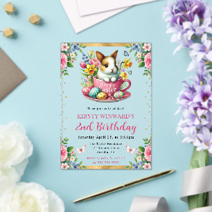 Invitations En Acrylique Lapin de Pâques aquarelle Fleurs de printemps Anni