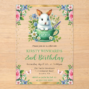 Invitations En Acrylique Lapin de Pâques aquarelle Fleurs de printemps Anni