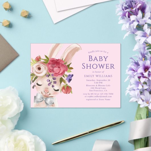 Invitations En Acrylique Lapin Floral Aquarelle Rabbit Baby shower mignon (Insitu (Mariage))