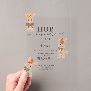 Invitations En Acrylique Lapin Floral Coquette Hop par-dessus Anniversaire