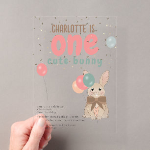 Invitations En Acrylique Lapin Floral Un Mignon Lapin 1er Anniversaire