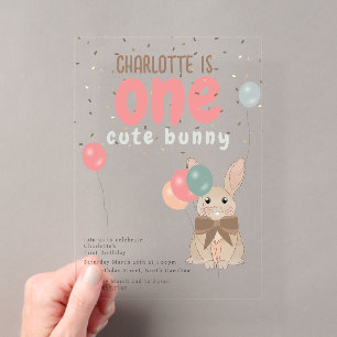 Invitations En Acrylique Lapin Floral Un Mignon Lapin 1er Anniversaire
