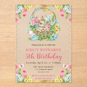 Invitations En Acrylique Lapins de Pâques à l'aquarelle Printemps 5e Annive