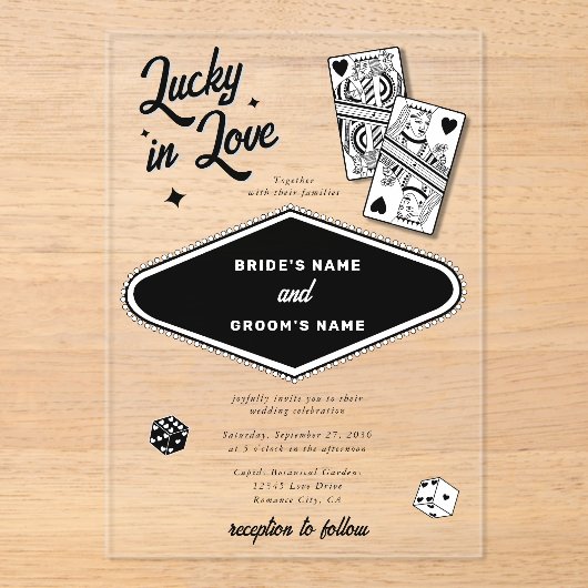Invitations En Acrylique Las Vegas Destination Casino Lucky in Love Mariage (Recto)