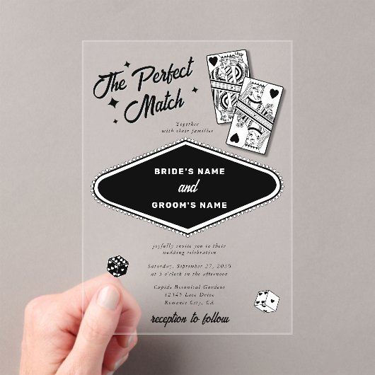 Invitations En Acrylique Las Vegas Destination Parfait Match Mariage Noir (In situ (ordinateur de poche))