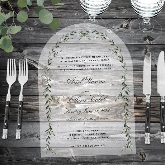 Invitations En Acrylique Laurel Leaf Archway Mariage élégant