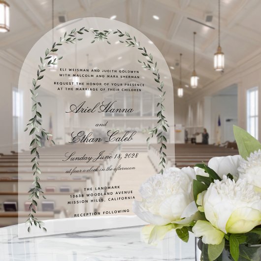 Invitations En Acrylique Laurel Leaf Archway Mariage élégant