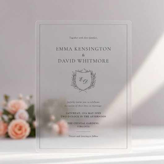 Invitations En Acrylique Laurel Wreath & Crest Minimalist Elegant Wedding