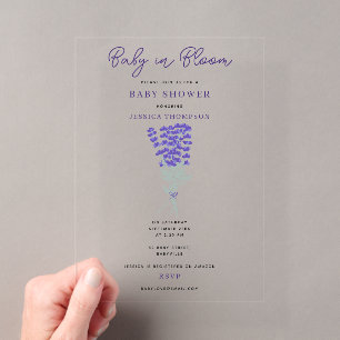 Invitations En Acrylique Lavage de bébé Fleur sauvage de lavande violette e