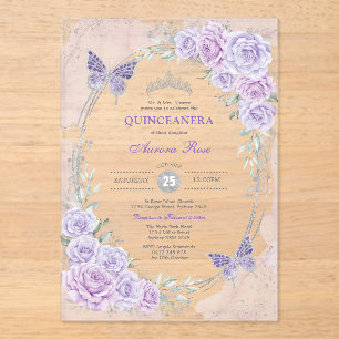 Invitations En Acrylique Lavande Argent Quinceanera Mis Quince 15 Ans