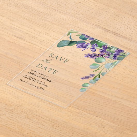 Invitations En Acrylique Lavande et mariage eucalyptus Enregistrer la date (Poser)
