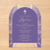 Invitations En Acrylique Lavande Purple Agate Baptême Moderne Élégant (Recto)