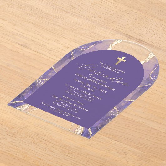 Invitations En Acrylique Lavande Purple Or Agate Confirmation Moderne (Poser)