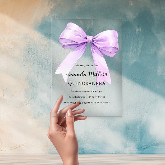 Invitations En Acrylique Lavande violet arc clair Quinceanera