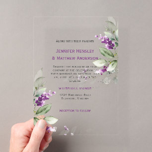 Invitations En Acrylique Lavande violette Mariage de verdure Florale