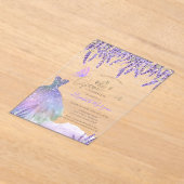 Invitations En Acrylique  Lavander,String Lights,Glitter Dress Quinceanera (Poser)