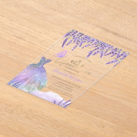 Invitations En Acrylique  Lavander,String Lights,Glitter Dress Quinceanera (Poser)