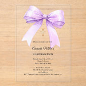 Invitations En Acrylique Lavender bow cream girl clear Confirmation (Recto)