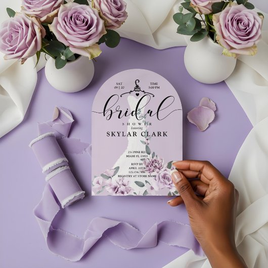 Invitations En Acrylique Lavender Florals Blanc Mariage robe Fête des marié