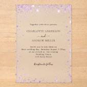 Invitations En Acrylique Lavender glitter evening clear wedding  (Recto)