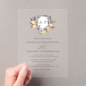 Invitations En Acrylique Lavender Lemon Monogram Floral Crest Mariage (In situ (ordinateur de poche))