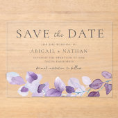 Invitations En Acrylique Lavender Purple Feuilles Mariage Enregistrer La Da (Recto)