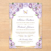 Invitations En Acrylique Lavender Purple Floral Gold Arch Butterfly Wedding (Recto)