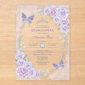 Invitations En Acrylique Lavender Silver Quinceanera Mis Quince 15 Anos (Recto)