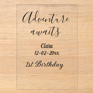 Invitations En Acrylique L'aventure attend joyeux 1er anniversaire nom date