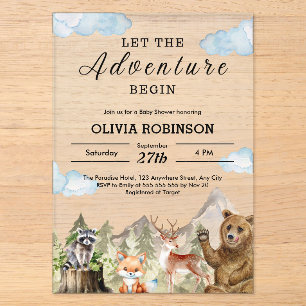 Invitations En Acrylique L'aventure commence Montagne Garçon Baby Shower