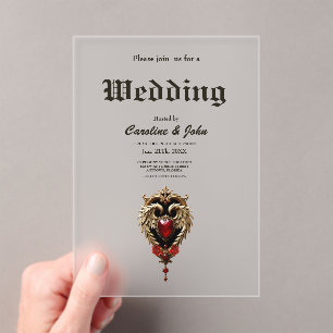 Invitations En Acrylique Le coeur gothique du feu et de l'or